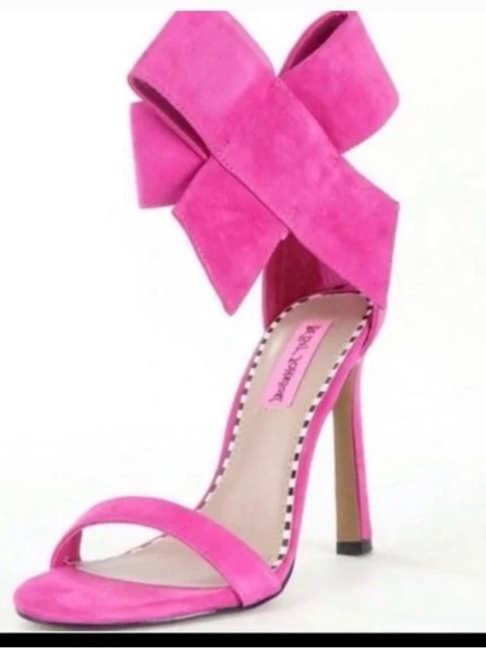 Betsey Johnson Hot Pink Suede Stiletto Sandals with Oversized Bow